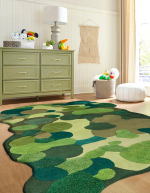 Green 5' 1 x 7' 1 Moss Garden Freeform Area Rug 80% Wool & 20% Cotton Nature Inspired All Natural Carpet for Home Interior Design for Sale at Rug Engine