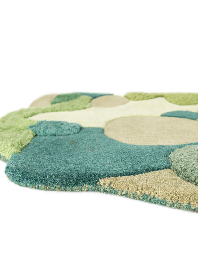 Green 5' 1 x 7' 1 Moss Garden Freeform Area Rug 80% Wool & 20% Cotton Nature Inspired All Natural Carpet for Home Interior Design for Sale at Rug Engine