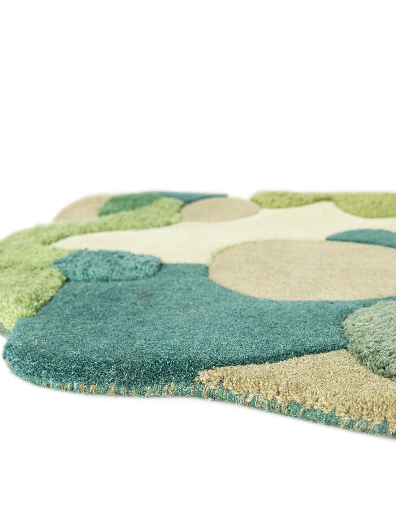 Green 4' 1 x 6' 1 Moss Garden Freeform Area Rug 80% Wool & 20% Cotton Nature Inspired All Natural Carpet for Home Interior Design for Sale at Rug Engine