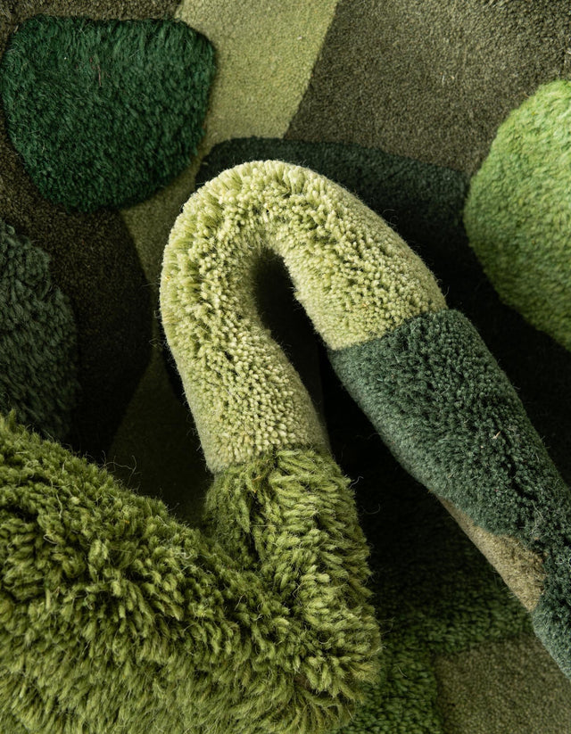 Green 5' 1 x 7' 1 Moss Garden Freeform Area Rug 80% Wool & 20% Cotton Nature Inspired All Natural Carpet for Home Interior Design for Sale at Rug Engine