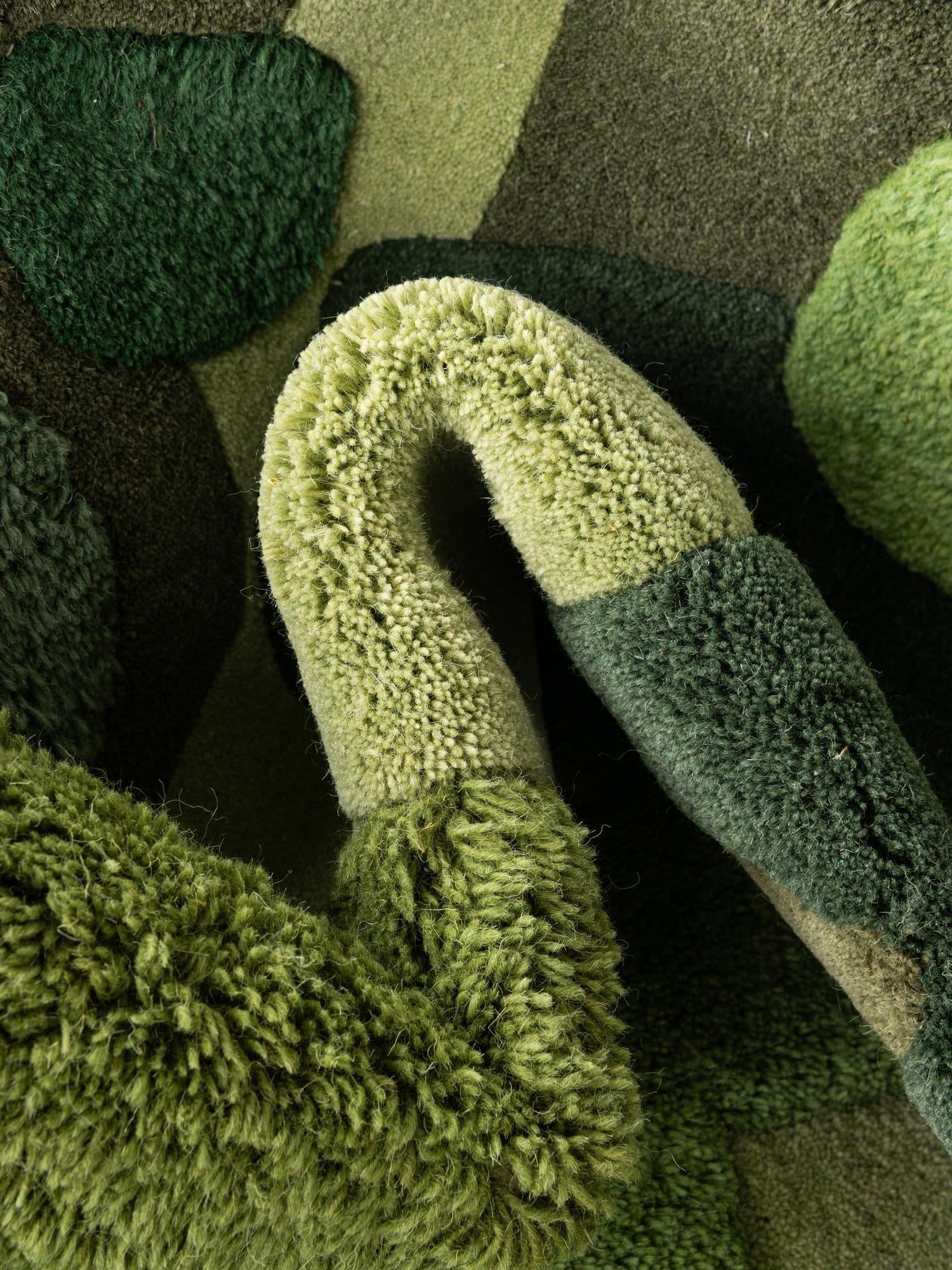 Green 4' 1 x 6' 1 Moss Garden Freeform Area Rug 80% Wool & 20% Cotton Nature Inspired All Natural Carpet for Home Interior Design for Sale at Rug Engine