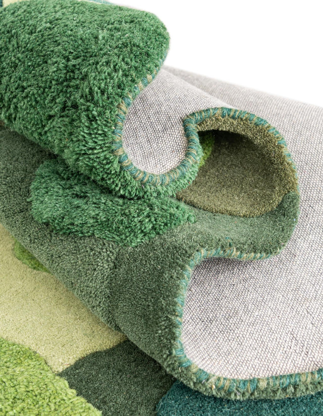 Green 5' 1 x 7' 1 Moss Garden Freeform Area Rug 80% Wool & 20% Cotton Nature Inspired All Natural Carpet for Home Interior Design for Sale at Rug Engine