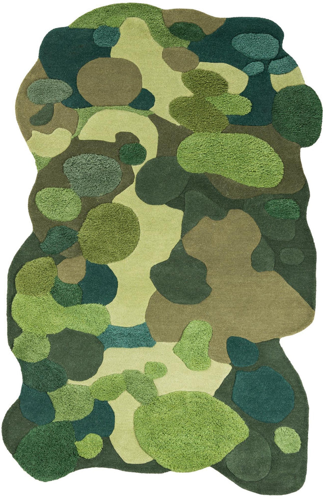 Green 5' 1 x 7' 1 Moss Garden Freeform Area Rug 80% Wool & 20% Cotton Nature Inspired All Natural Carpet for Home Interior Design for Sale at Rug Engine