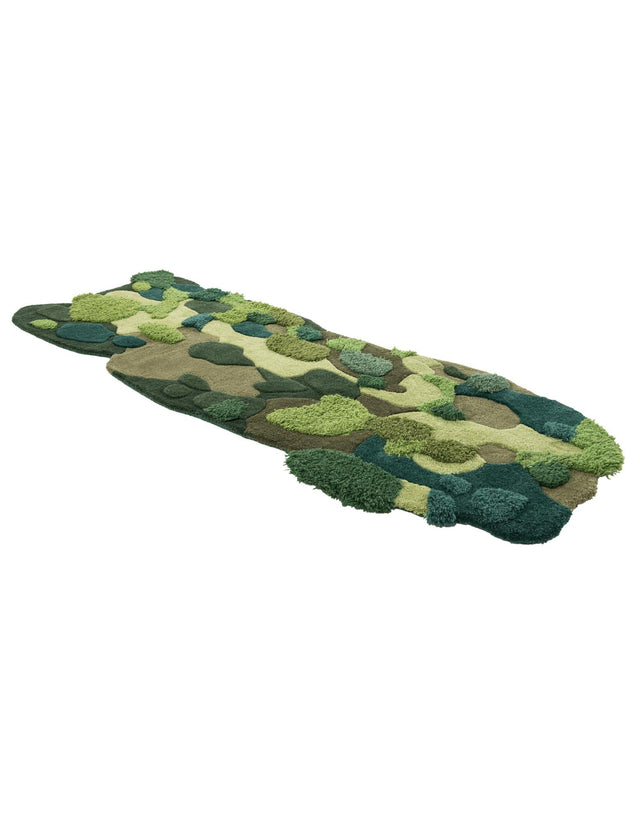 Green 2' x 6' 1 Moss Garden Freeform Area Rug 80% Wool & 20% Cotton Nature Inspired All Natural Carpet for Home Interior Design for Sale at Rug Engine