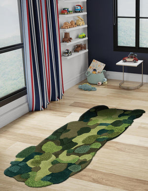 Green 2' x 6' 1 Moss Garden Freeform Area Rug 80% Wool & 20% Cotton Nature Inspired All Natural Carpet for Home Interior Design for Sale at Rug Engine