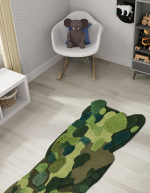 Green 2' x 6' 1 Moss Garden Freeform Area Rug 80% Wool & 20% Cotton Nature Inspired All Natural Carpet for Home Interior Design for Sale at Rug Engine