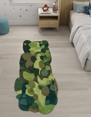 Green 2' x 6' 1 Moss Garden Freeform Area Rug 80% Wool & 20% Cotton Nature Inspired All Natural Carpet for Home Interior Design for Sale at Rug Engine