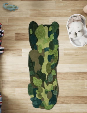Green 2' x 6' 1 Moss Garden Freeform Area Rug 80% Wool & 20% Cotton Nature Inspired All Natural Carpet for Home Interior Design for Sale at Rug Engine