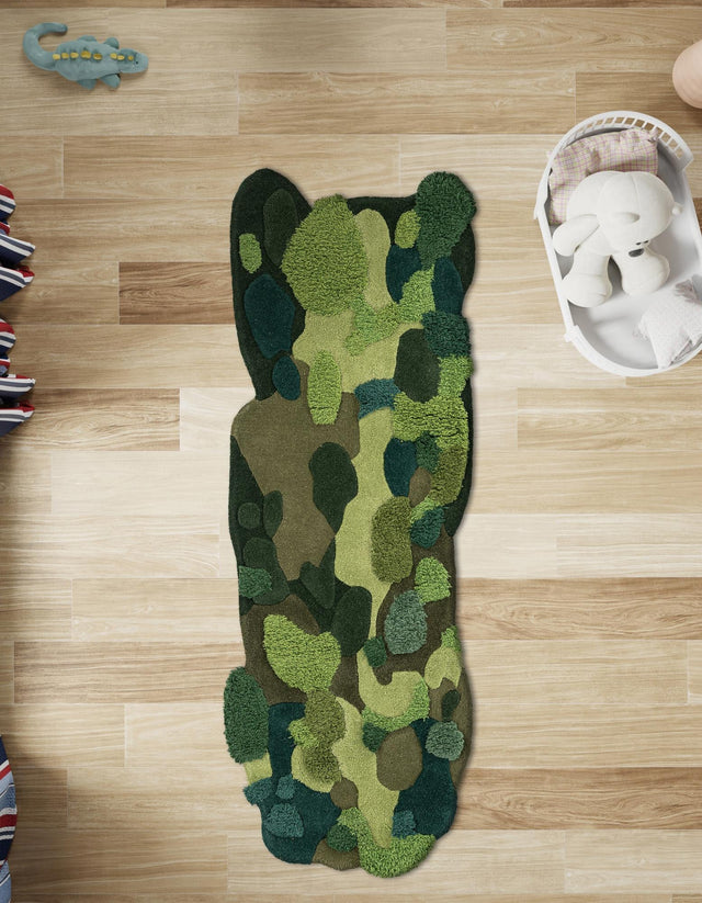 Green 2' x 6' 1 Moss Garden Freeform Area Rug 80% Wool & 20% Cotton Nature Inspired All Natural Carpet for Home Interior Design for Sale at Rug Engine