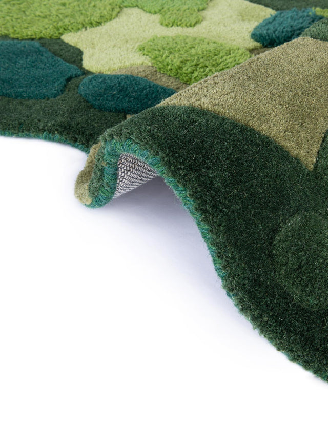 Green 2' x 6' 1 Moss Garden Freeform Area Rug 80% Wool & 20% Cotton Nature Inspired All Natural Carpet for Home Interior Design for Sale at Rug Engine