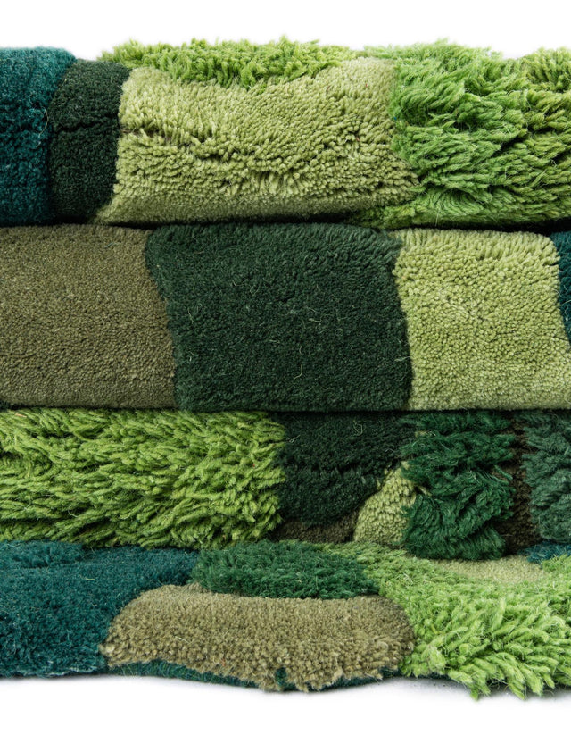 Green 2' x 6' 1 Moss Garden Freeform Area Rug 80% Wool & 20% Cotton Nature Inspired All Natural Carpet for Home Interior Design for Sale at Rug Engine
