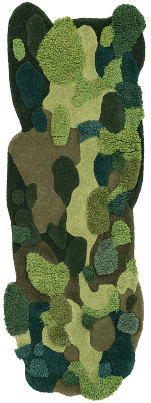 Green 2' x 6' 1 Moss Garden Freeform Area Rug 80% Wool & 20% Cotton Nature Inspired All Natural Carpet for Home Interior Design for Sale at Rug Engine