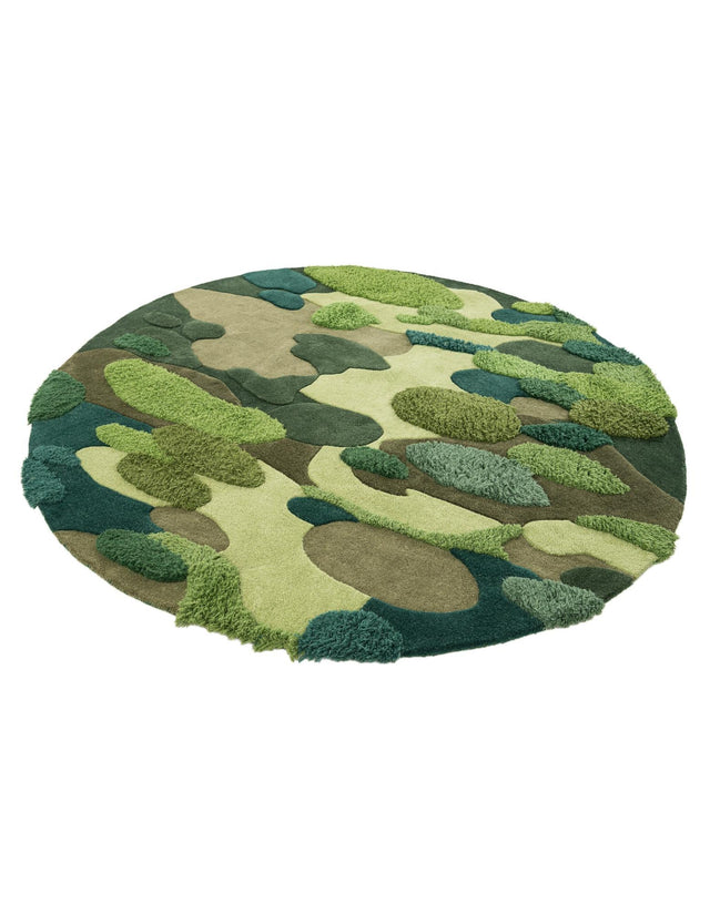 Green 7' 1 x 7' 1 Moss Garden Round Area Rug 80% Wool & 20% Cotton Nature Inspired All Natural Carpet for Home Interior Design for Sale at Rug Engine