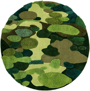 Green 7' 1 x 7' 1 Moss Garden Round Area Rug 80% Wool & 20% Cotton Nature Inspired All Natural Carpet for Home Interior Design for Sale at Rug Engine
