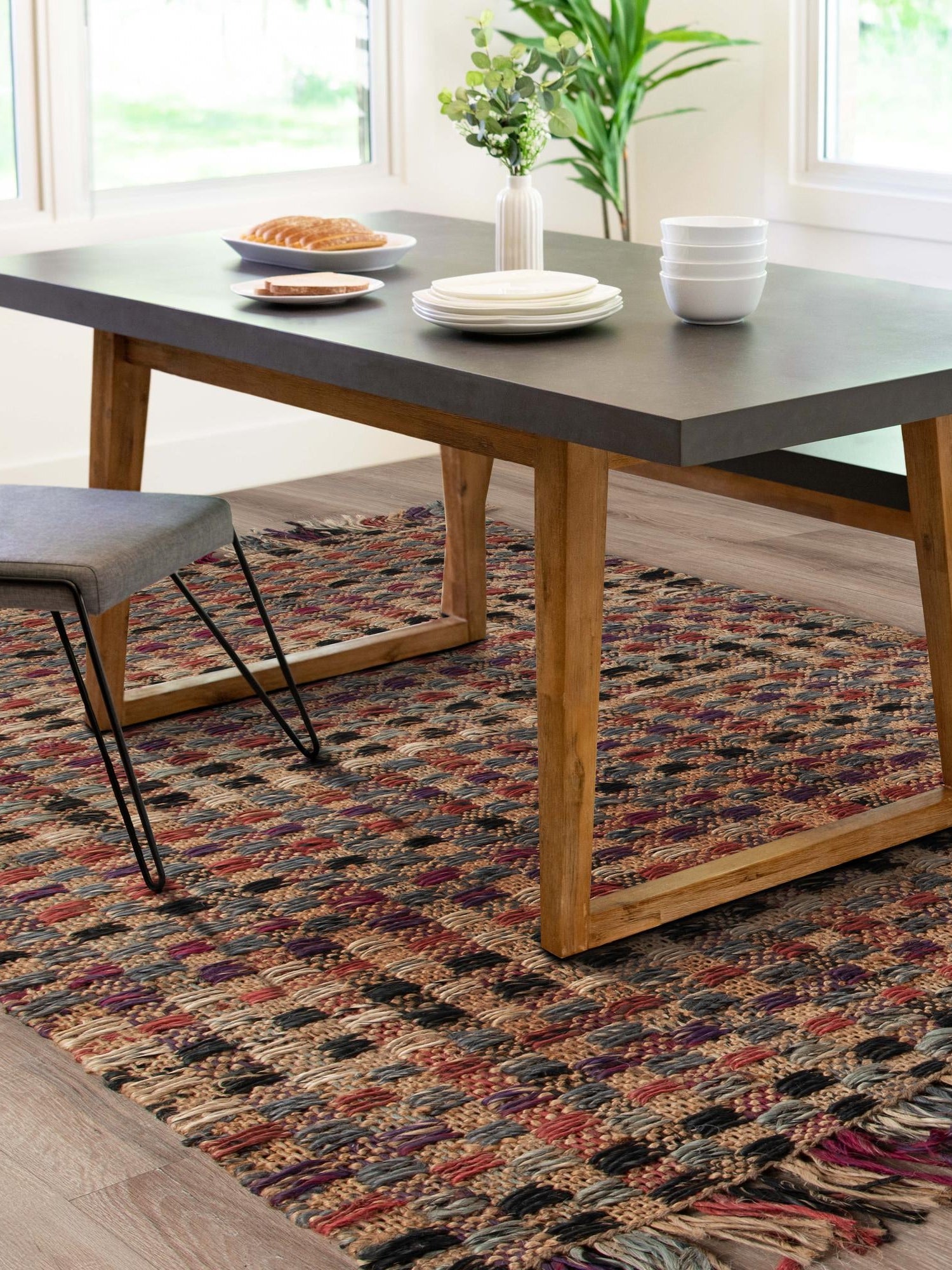 Multicolor 7' 1 x 10' Chunky Jute Rectangle Area Rug 100% All Natural Jute Sustainable Eco-Friendly Carpet Mat for Natural Interior Design Homes for Sale at Rug Engine