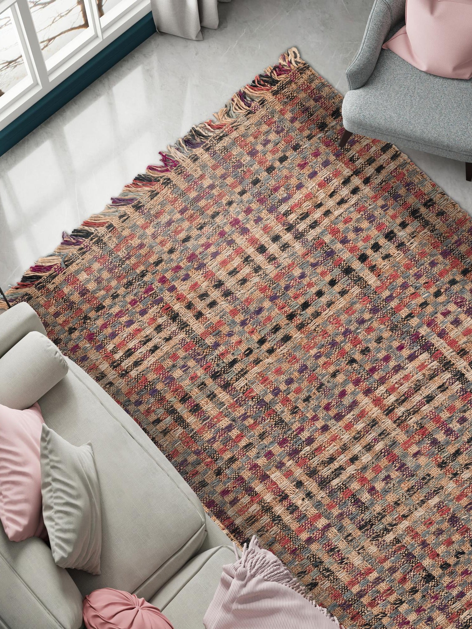 Multicolor 10' x 14' 1 Chunky Jute Rectangle Area Rug 100% All Natural Jute Sustainable Eco-Friendly Carpet Mat for Natural Interior Design Homes for Sale at Rug Engine