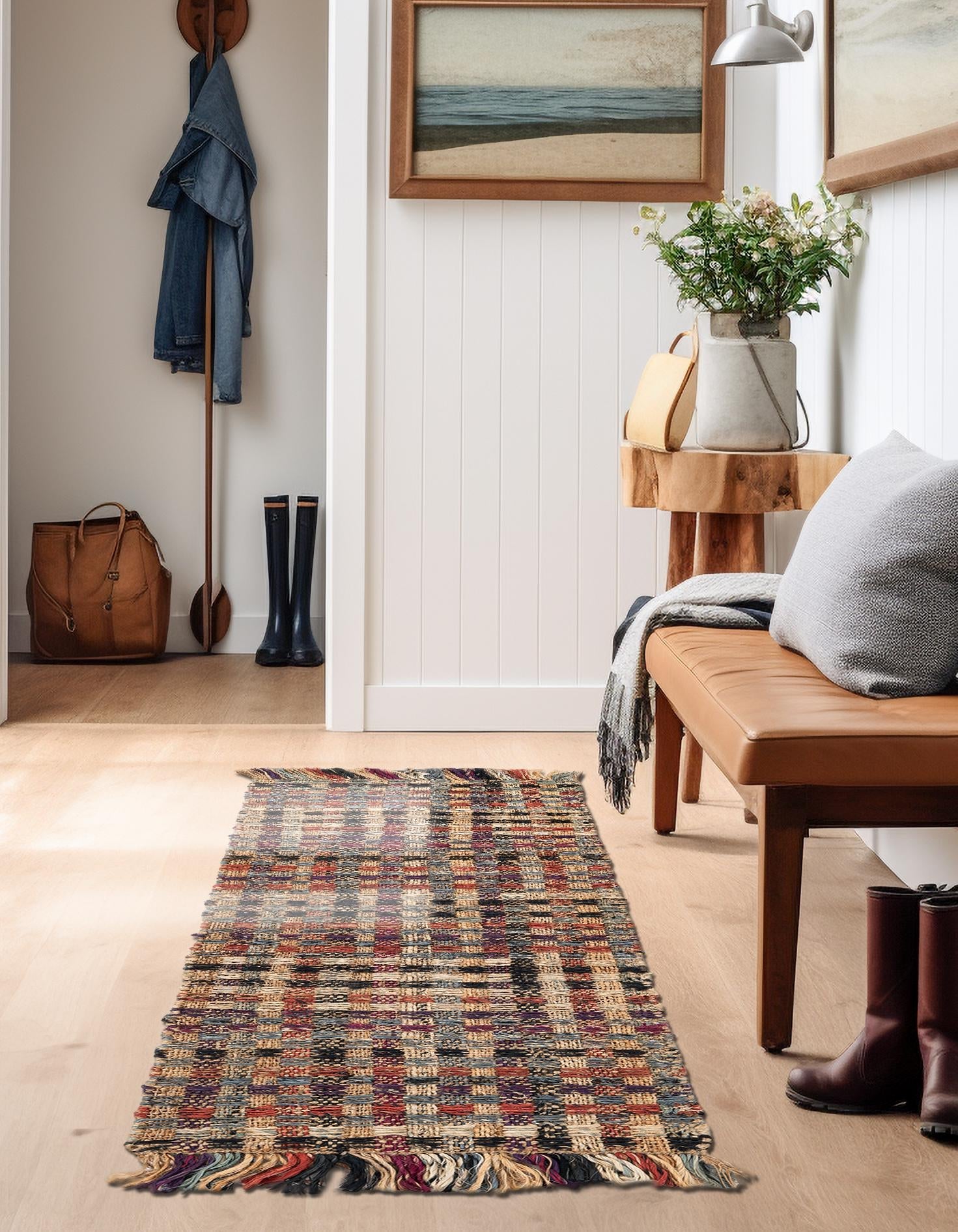 Multicolor 2' x 5' 1 Chunky Jute Runner Area Rug 100% All Natural Jute Sustainable Eco-Friendly Carpet Mat for Natural Interior Design Homes for Sale at Rug Engine