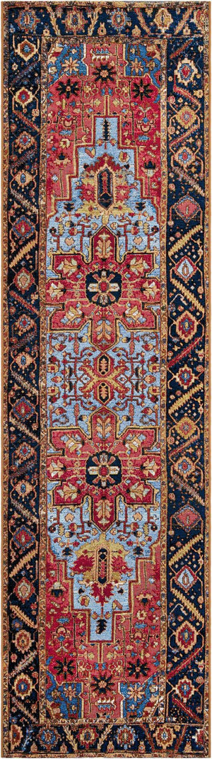Rust Red and Blue 2' 7 x 10' Outdoor Traditional Runner Area Rug Weather Resistant for Patio, Deck, Terrace, Balcony, Porch Classical Design Outside Carpet for Sale at Rug Engine