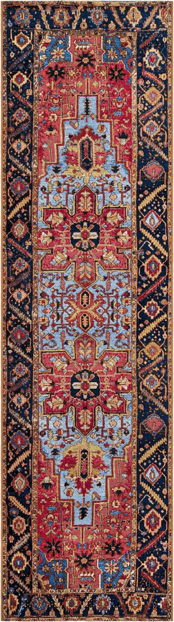 Rust Red and Blue 2' 7 x 10' Outdoor Traditional Runner Area Rug Weather Resistant for Patio, Deck, Terrace, Balcony, Porch Classical Design Outside Carpet for Sale at Rug Engine