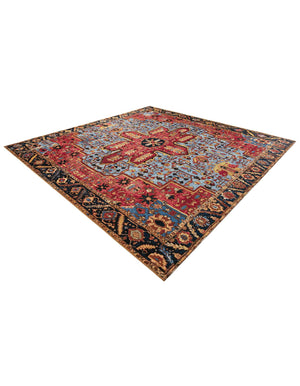 Rust Red and Blue 10' x 10' Outdoor Traditional Square Area Rug Weather Resistant for Patio, Deck, Terrace, Balcony, Porch Classical Design Outside Carpet for Sale at Rug Engine