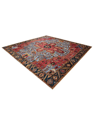 Rust Red and Blue 10' x 10' Outdoor Traditional Square Area Rug Weather Resistant for Patio, Deck, Terrace, Balcony, Porch Classical Design Outside Carpet for Sale at Rug Engine