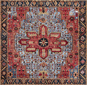 Rust Red and Blue 10' x 10' Outdoor Traditional Square Area Rug Weather Resistant for Patio, Deck, Terrace, Balcony, Porch Classical Design Outside Carpet for Sale at Rug Engine