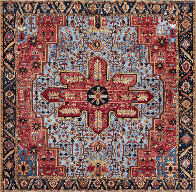 Rust Red and Blue 10' x 10' Outdoor Traditional Square Area Rug Weather Resistant for Patio, Deck, Terrace, Balcony, Porch Classical Design Outside Carpet for Sale at Rug Engine