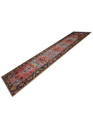 Rust Red and Blue 2' 7 x 12' Outdoor Traditional Runner Area Rug Weather Resistant for Patio, Deck, Terrace, Balcony, Porch Classical Design Outside Carpet for Sale at Rug Engine