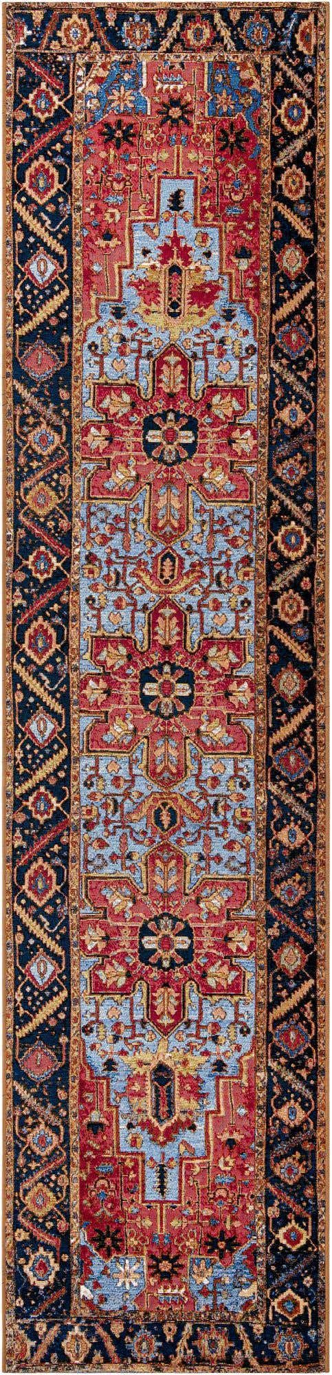 Rust Red and Blue 2' 7 x 12' Outdoor Traditional Runner Area Rug Weather Resistant for Patio, Deck, Terrace, Balcony, Porch Classical Design Outside Carpet for Sale at Rug Engine