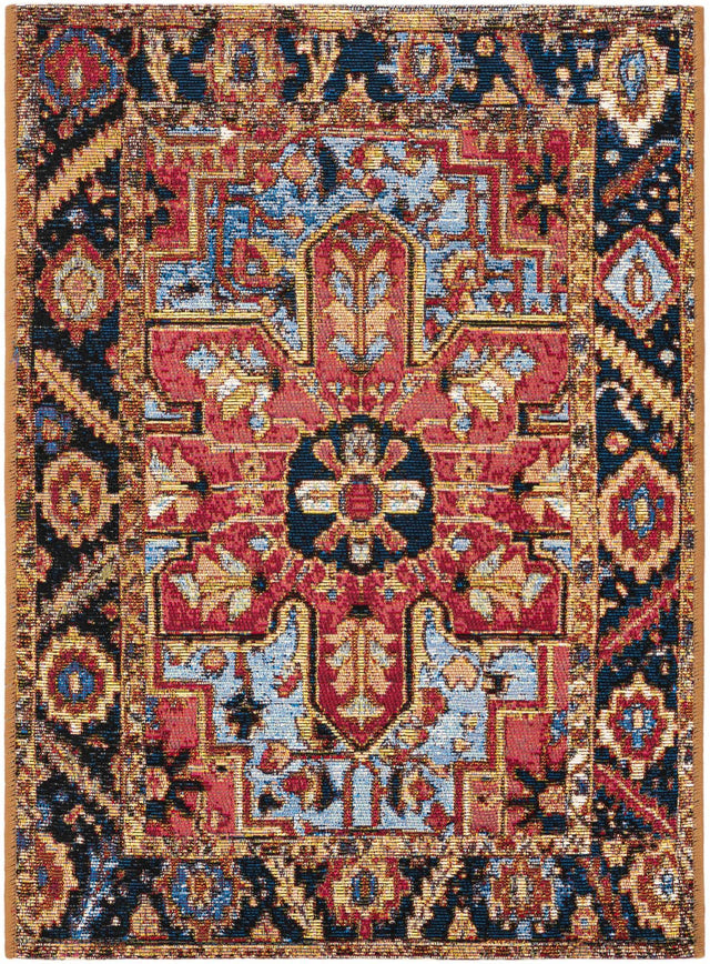 Rust Red and Blue 2' x 3' 1 Outdoor Traditional Rectangle Area Rug Weather Resistant for Patio, Deck, Terrace, Balcony, Porch Classical Design Outside Carpet for Sale at Rug Engine