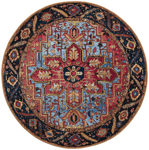 Rust Red and Blue 3' 1 x 3' 1 Outdoor Traditional Round Area Rug Weather Resistant for Patio, Deck, Terrace, Balcony, Porch Classical Design Outside Carpet for Sale at Rug Engine