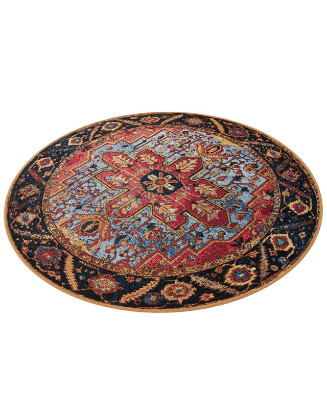 Rust Red and Blue 4' 1 x 4' 1 Outdoor Traditional Round Area Rug Weather Resistant for Patio, Deck, Terrace, Balcony, Porch Classical Design Outside Carpet for Sale at Rug Engine