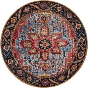 Rust Red and Blue 4' 1 x 4' 1 Outdoor Traditional Round Area Rug Weather Resistant for Patio, Deck, Terrace, Balcony, Porch Classical Design Outside Carpet for Sale at Rug Engine