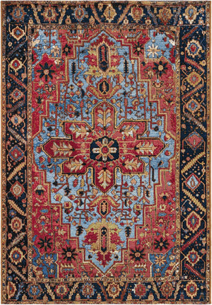 Rust Red and Blue 4' 1 x 6' 1 Outdoor Traditional Rectangle Rug