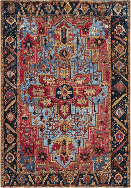 Rust Red and Blue 4' 1 x 6' 1 Outdoor Traditional Rectangle Rug