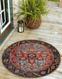 Rust Red and Blue 3' 1 x 3' 1 Outdoor Traditional Round Area Rug Weather Resistant for Patio, Deck, Terrace, Balcony, Porch Classical Design Outside Carpet for Sale at Rug Engine