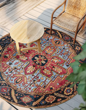 Rust Red and Blue 3' 1 x 3' 1 Outdoor Traditional Round Area Rug Weather Resistant for Patio, Deck, Terrace, Balcony, Porch Classical Design Outside Carpet for Sale at Rug Engine