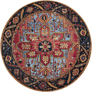 Rust Red and Blue 5' 1 x 5' 1 Outdoor Traditional Round Area Rug Weather Resistant for Patio, Deck, Terrace, Balcony, Porch Classical Design Outside Carpet for Sale at Rug Engine