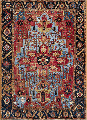 Rust Red and Blue 5' 1 x 7' 1 Outdoor Traditional Rectangle Area Rug Weather Resistant for Patio, Deck, Terrace, Balcony, Porch Classical Design Outside Carpet for Sale at Rug Engine