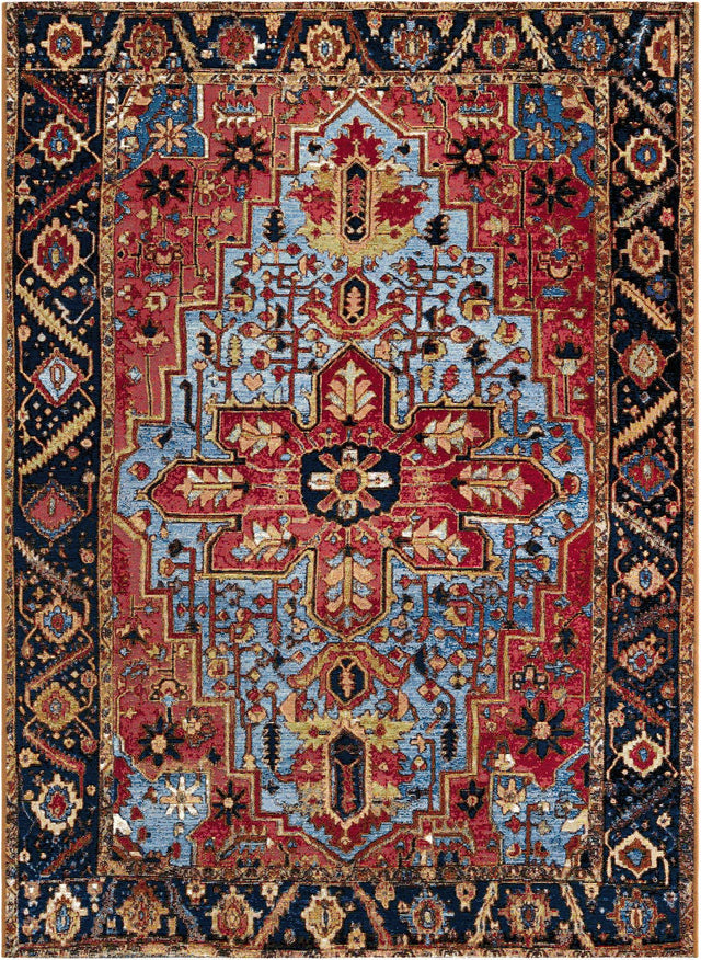 Rust Red and Blue 5' 1 x 7' 1 Outdoor Traditional Rectangle Area Rug Weather Resistant for Patio, Deck, Terrace, Balcony, Porch Classical Design Outside Carpet for Sale at Rug Engine
