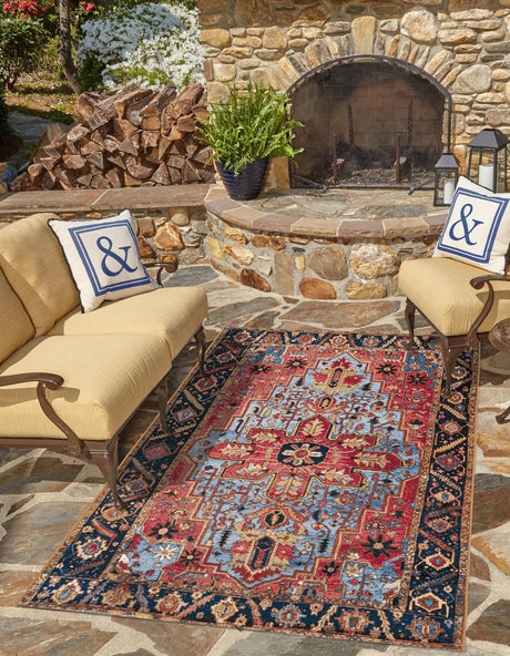 Rust Red and Blue 4' 1 x 6' 1 Outdoor Traditional Rectangle Rug