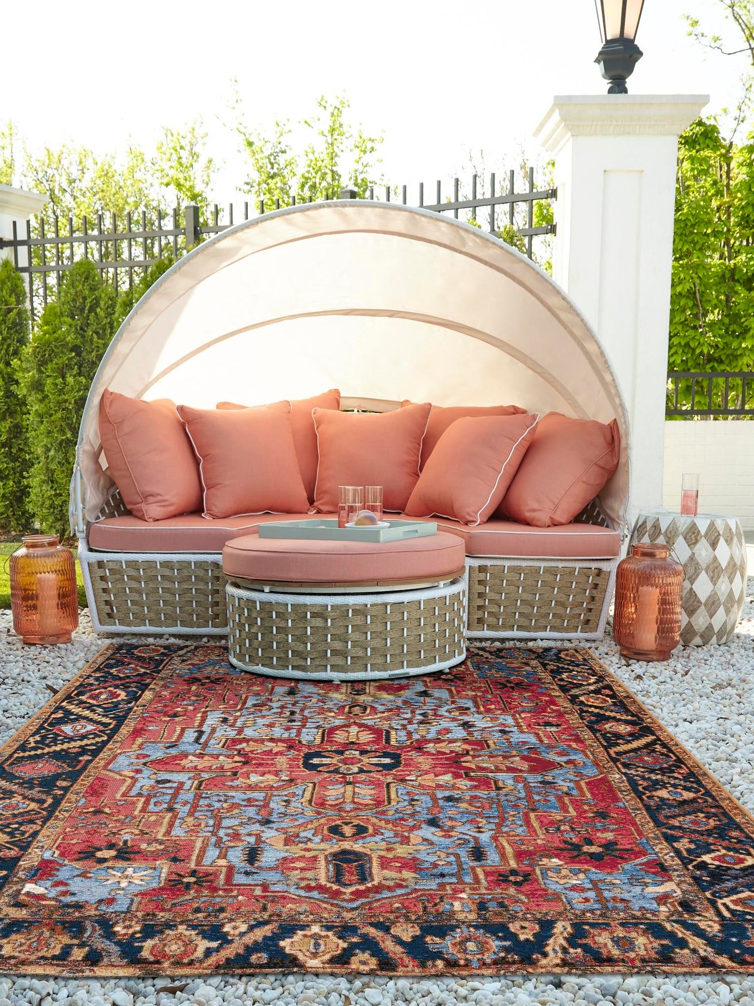 Rust Red and Blue 4' 1 x 6' 1 Outdoor Traditional Rectangle Area Rug Weather Resistant for Patio, Deck, Terrace, Balcony, Porch Classical Design Outside Carpet for Sale at Rug Engine