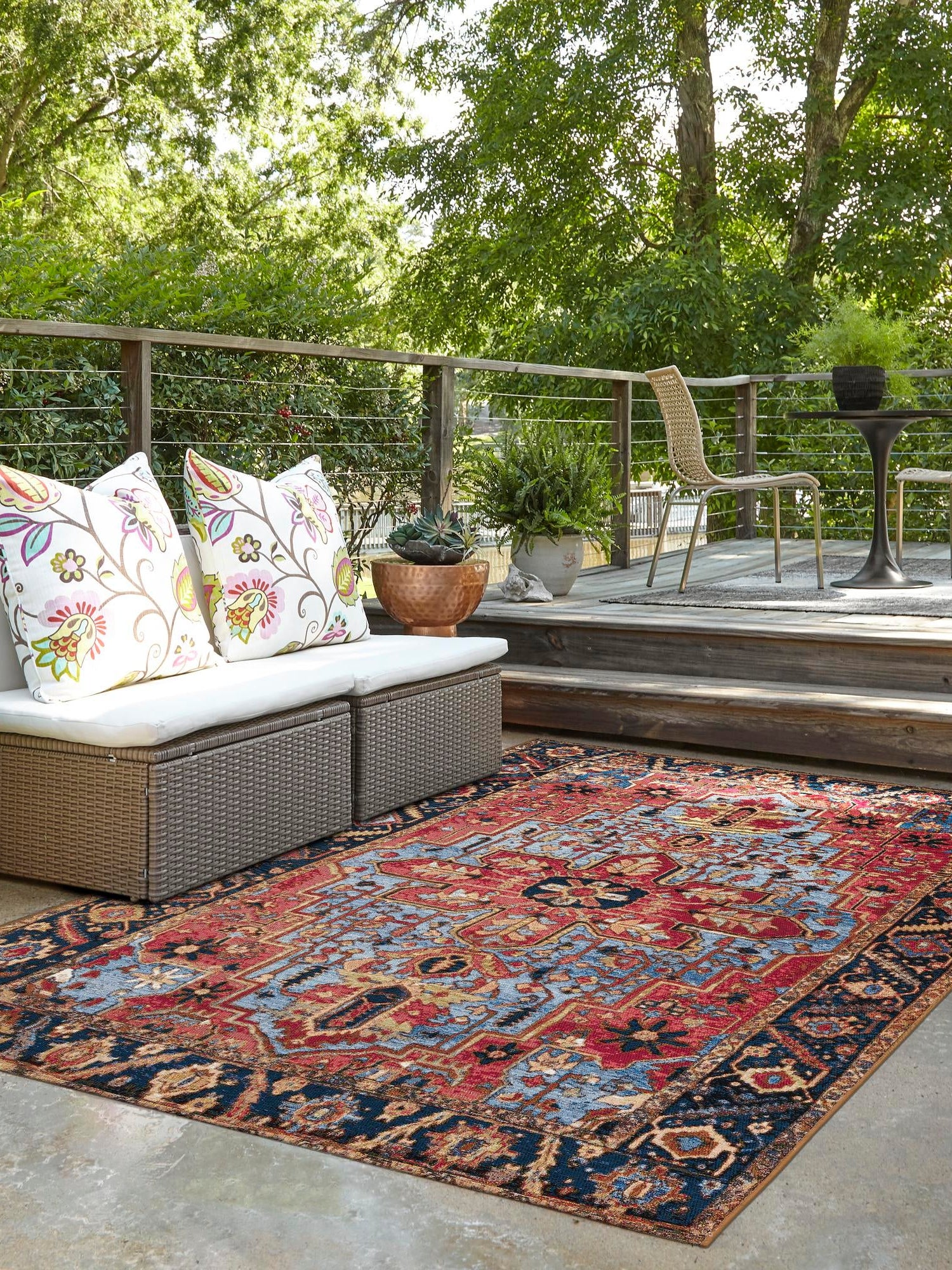 Rust Red and Blue 4' 1 x 6' 1 Outdoor Traditional Rectangle Area Rug Weather Resistant for Patio, Deck, Terrace, Balcony, Porch Classical Design Outside Carpet for Sale at Rug Engine