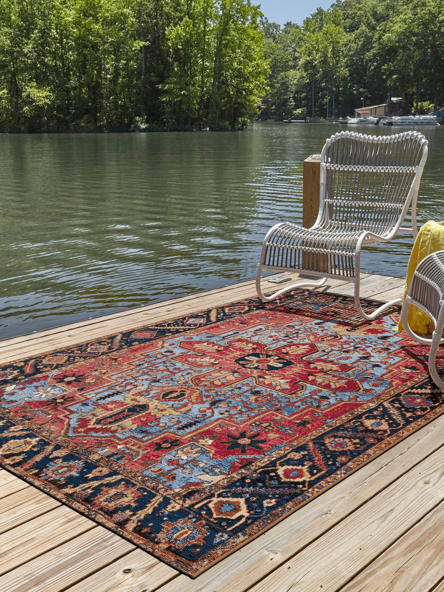 Rust Red and Blue 4' 1 x 6' 1 Outdoor Traditional Rectangle Area Rug Weather Resistant for Patio, Deck, Terrace, Balcony, Porch Classical Design Outside Carpet for Sale at Rug Engine