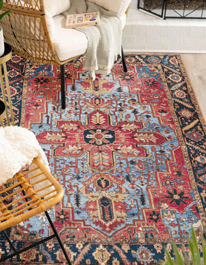 Rust Red and Blue 2' x 3' 1 Outdoor Traditional Rectangle Area Rug Weather Resistant for Patio, Deck, Terrace, Balcony, Porch Classical Design Outside Carpet for Sale at Rug Engine