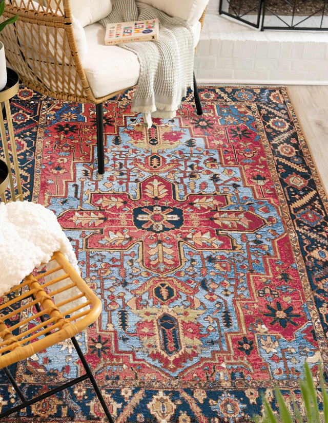 Rust Red and Blue 6' x 9' Outdoor Traditional Rectangle Rug