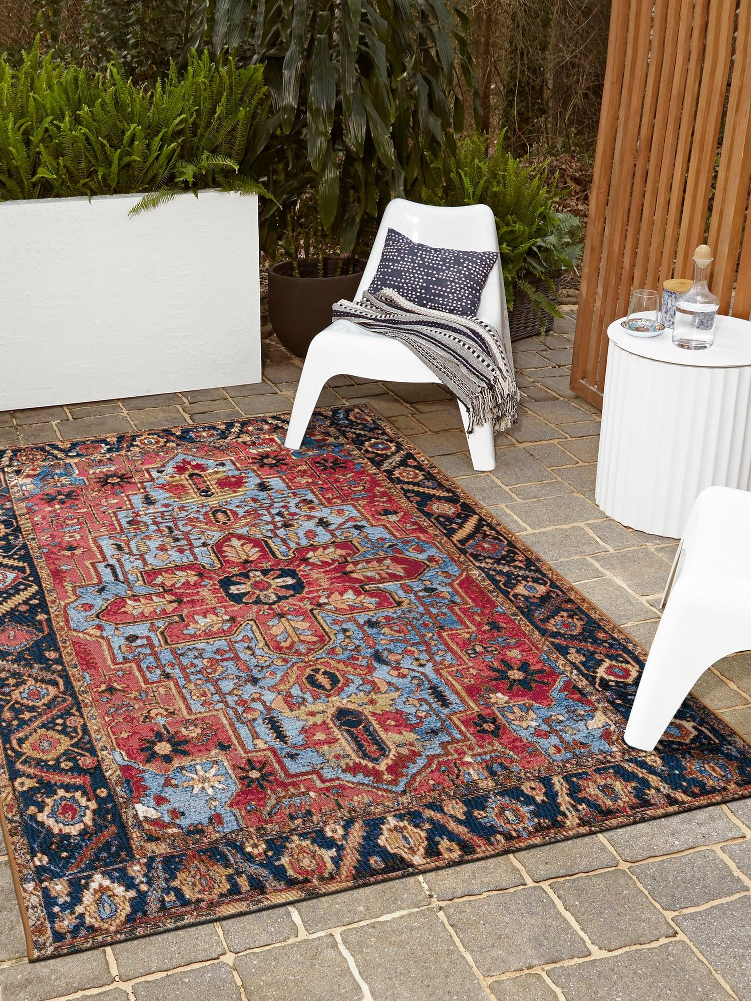 Rust Red and Blue 7' 10 x 10' Outdoor Traditional Rectangle Area Rug Weather Resistant for Patio, Deck, Terrace, Balcony, Porch Classical Design Outside Carpet for Sale at Rug Engine