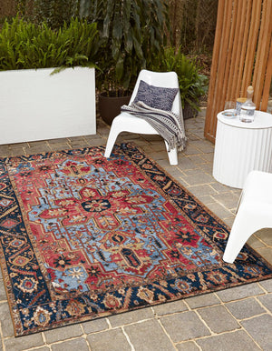 Rust Red and Blue 6' x 9' Outdoor Traditional Rectangle Rug