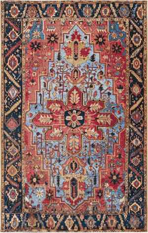 Rust Red and Blue 5' 1 x 8' Outdoor Traditional Rectangle Area Rug Weather Resistant for Patio, Deck, Terrace, Balcony, Porch Classical Design Outside Carpet for Sale at Rug Engine