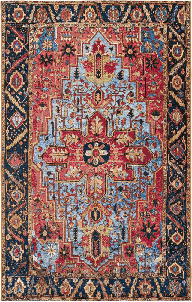 Rust Red and Blue 5' 1 x 8' Outdoor Traditional Rectangle Area Rug Weather Resistant for Patio, Deck, Terrace, Balcony, Porch Classical Design Outside Carpet for Sale at Rug Engine